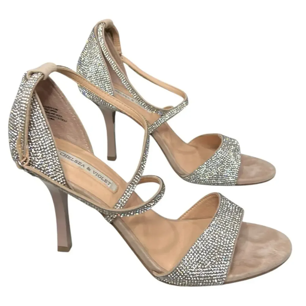 Chelsea & Violet High Heel Sandal 9.5 Silver Rhinestone Evening Prom Formal Gala